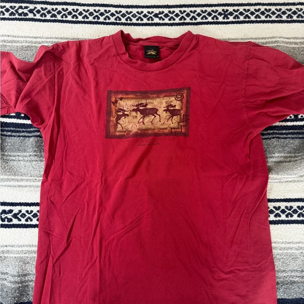 Y2K Vintage Jackson Hole Wyoming Crewneck Red Moose T Shirt Mens XL - Picture 1 of 5
